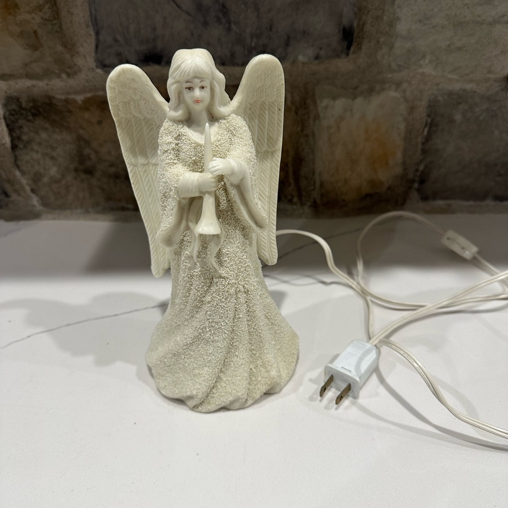 Angel Night Light Jade Porcelain 8.5” Figurine Electric Horn Christmas Light - Picture 6 of 6